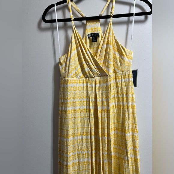 Carole Little Yellow and White Polyester V-Neck Sleeveless Print Maxi Size Small - Picture 9 of 14